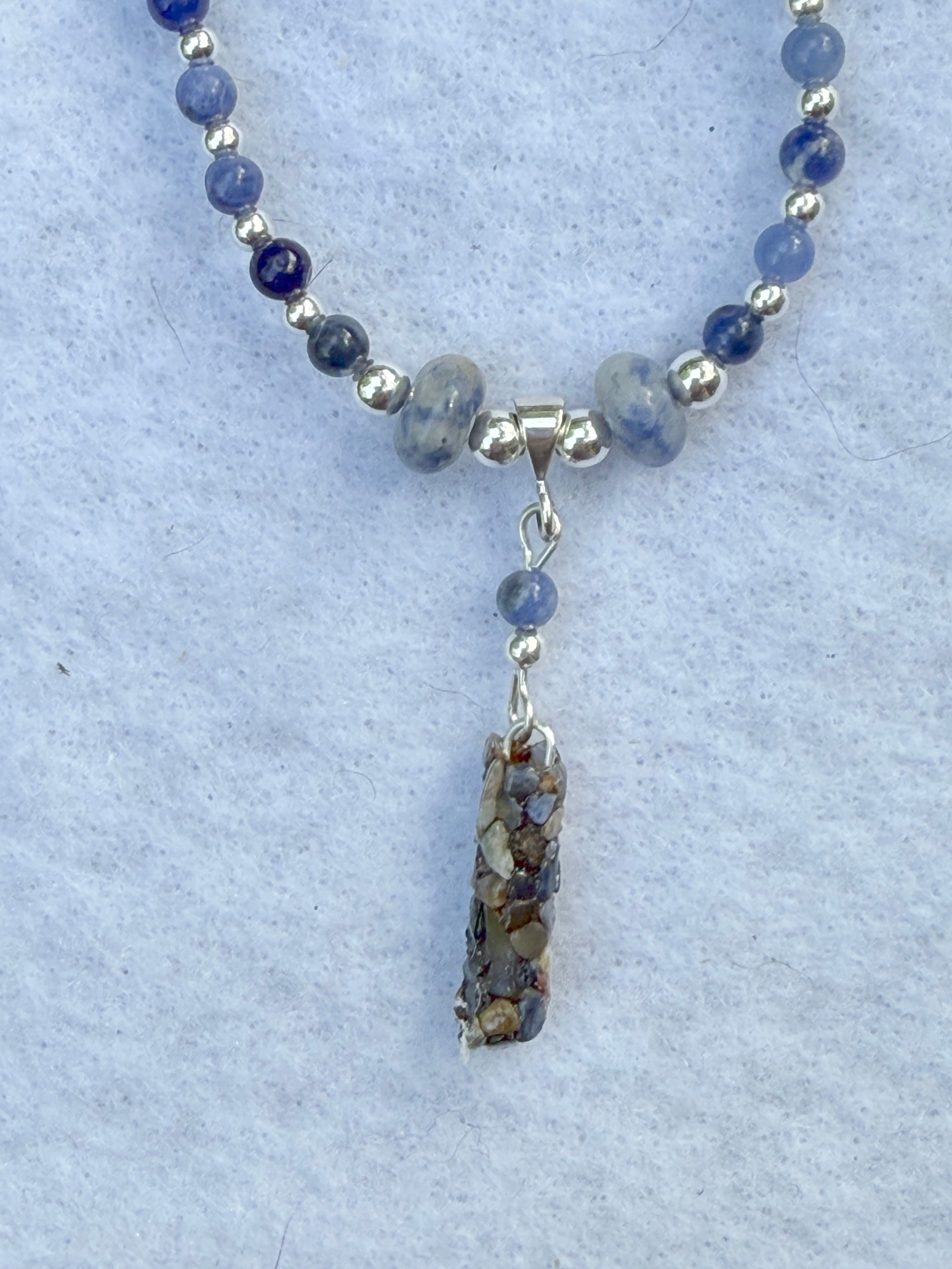 Sodalite caddisfly case necklace beaded