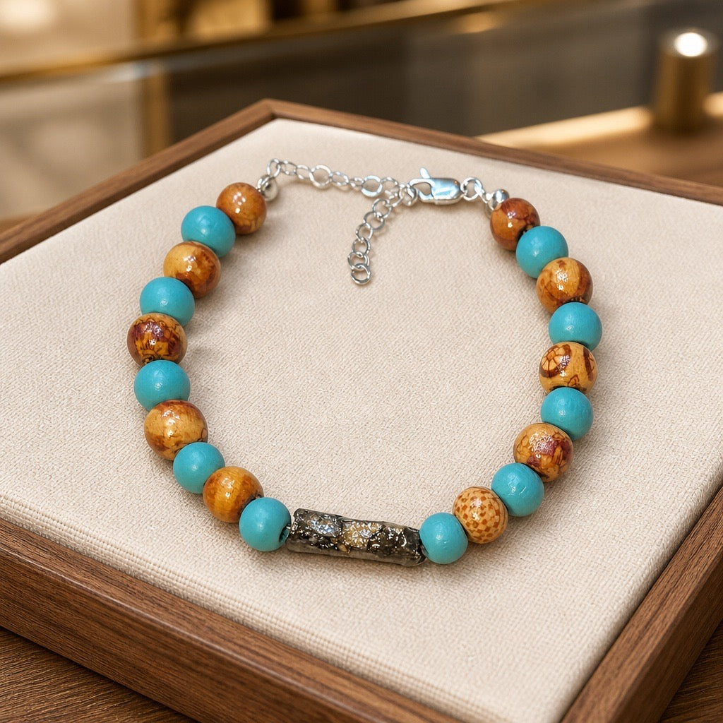 Natural caddisfly cases beaded bracelet