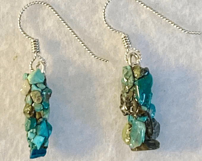cyan stone caddisfly earrings