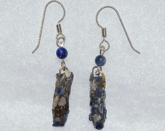 Blue gemstone caddisfly earrings