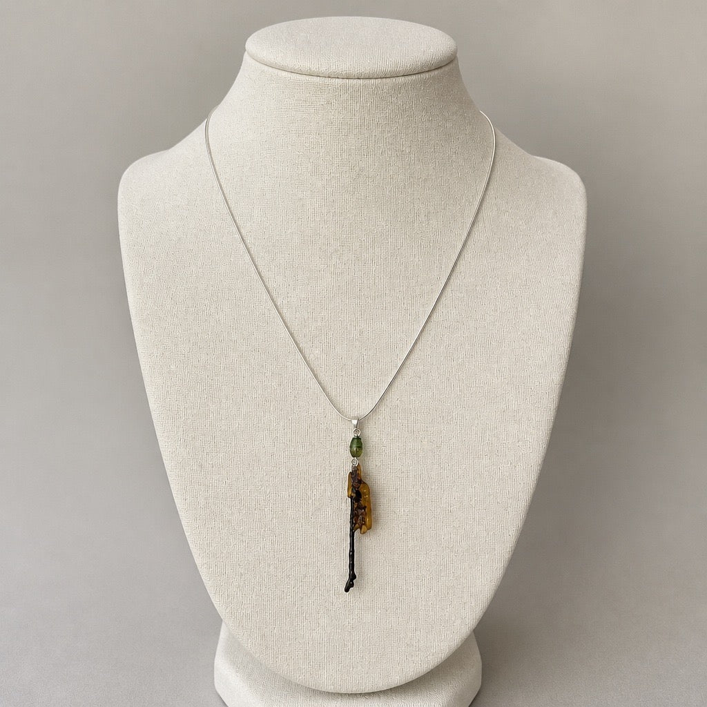 Natural Stick Caddisfly Pendant on Sterling Silver Chain