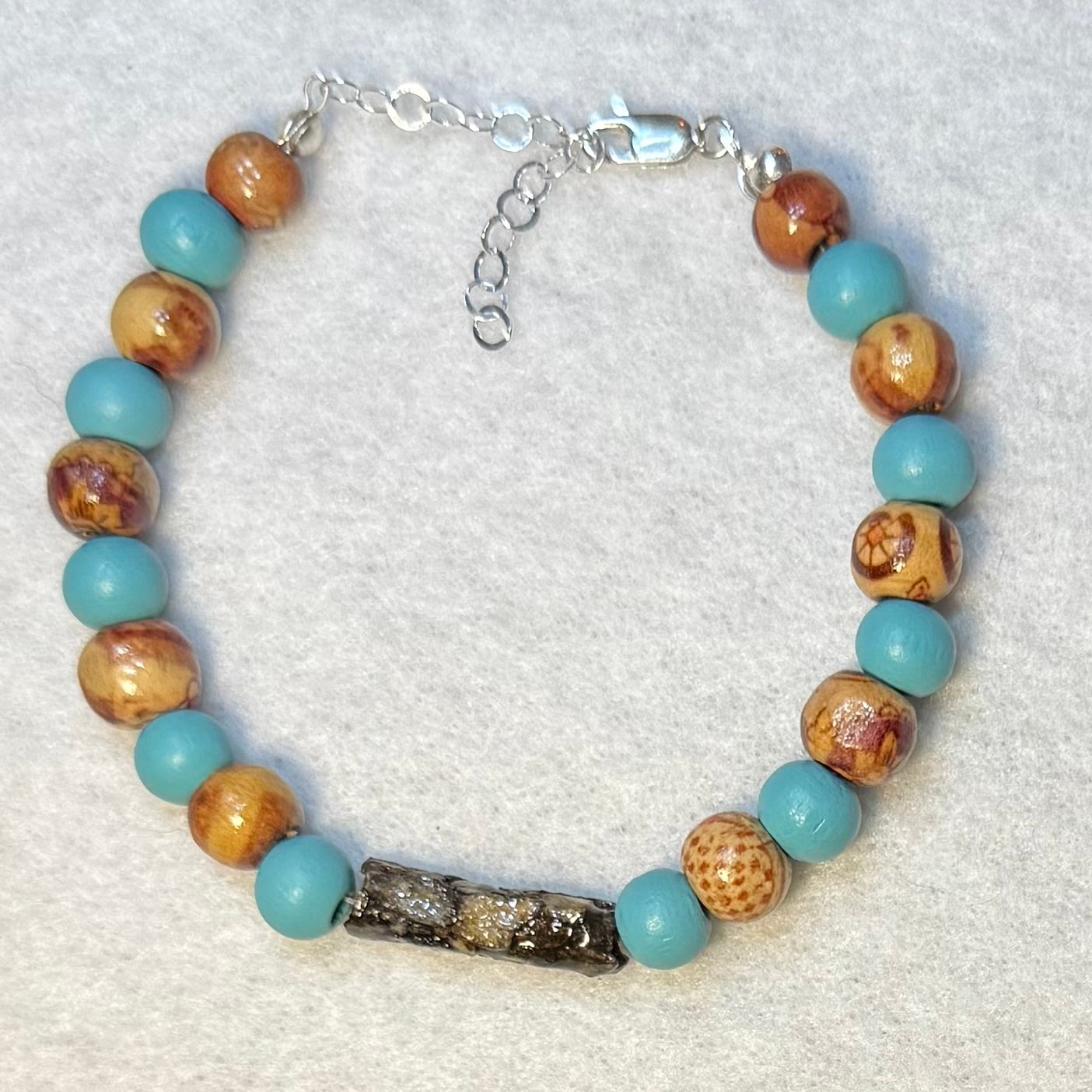 Natural caddisfly cases beaded bracelet