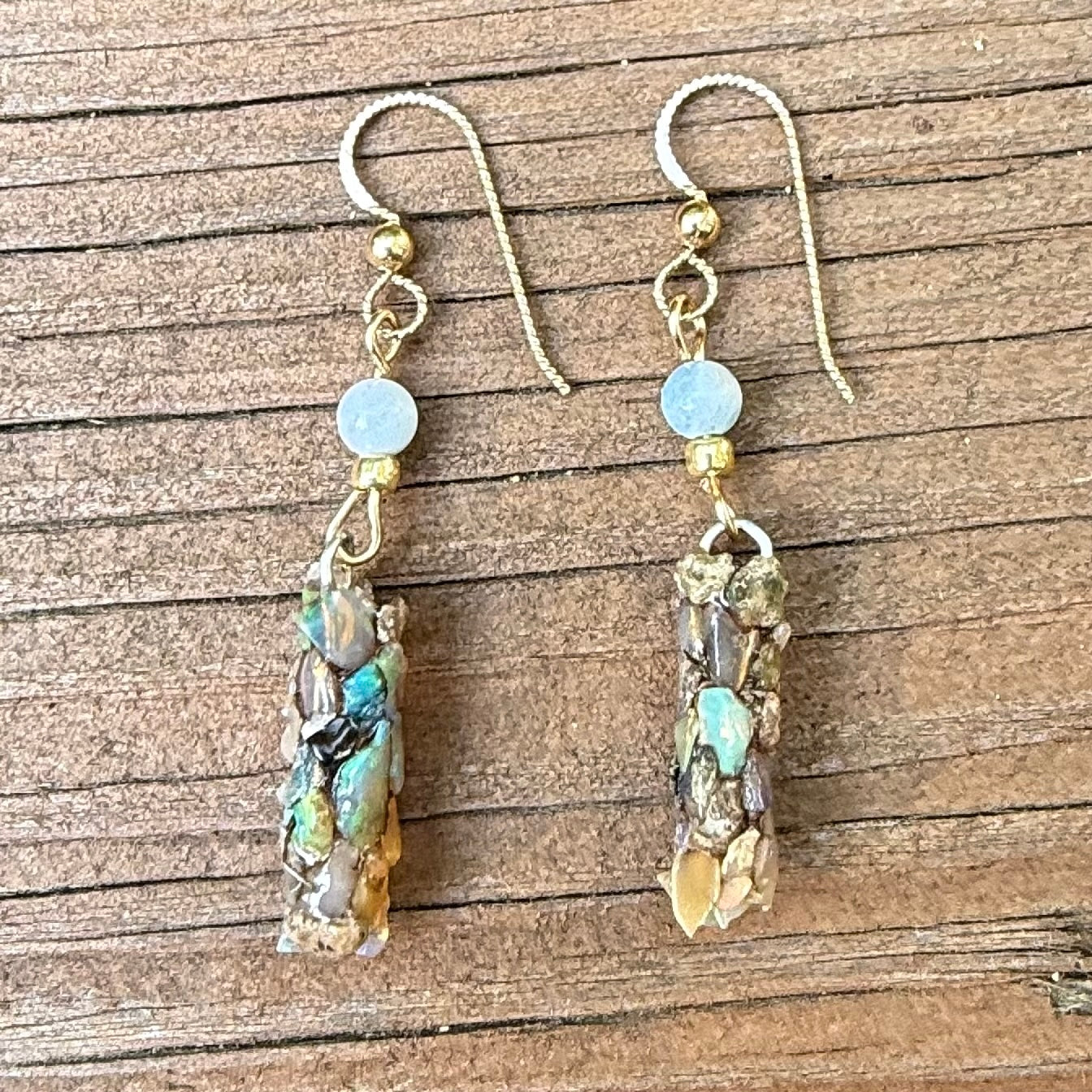 Natural Opal Caddisfly Case Earrings | Gold Filled Slipless Earwires | Handmade Nature-Inspired Gemstone Jewelry