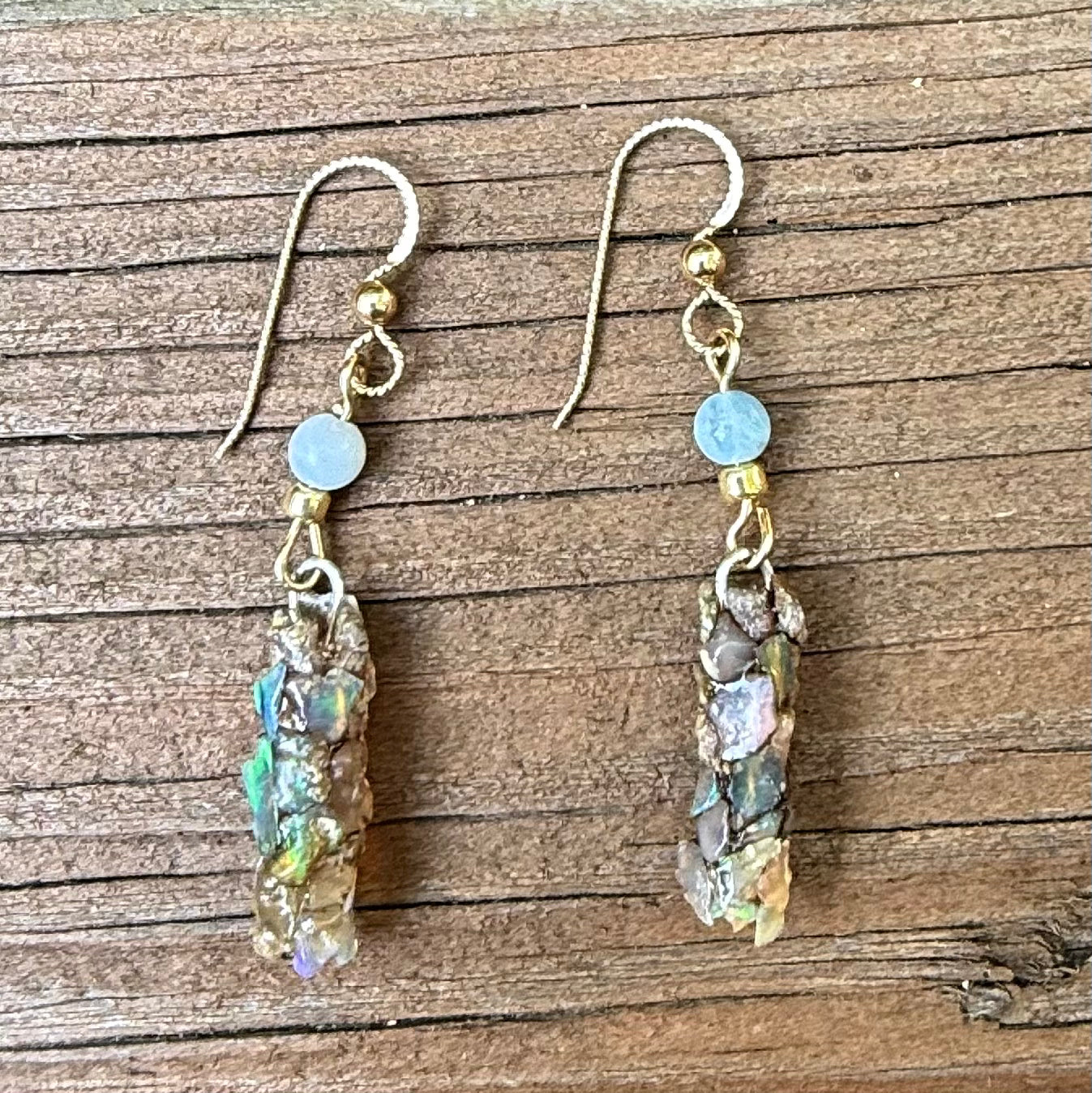Natural Opal Caddisfly Case Earrings | Gold Filled Slipless Earwires | Handmade Nature-Inspired Gemstone Jewelry