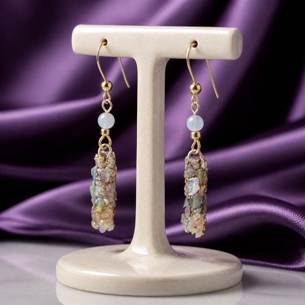 Natural Opal Caddisfly Case Earrings | Gold Filled Slipless Earwires | Handmade Nature-Inspired Gemstone Jewelry