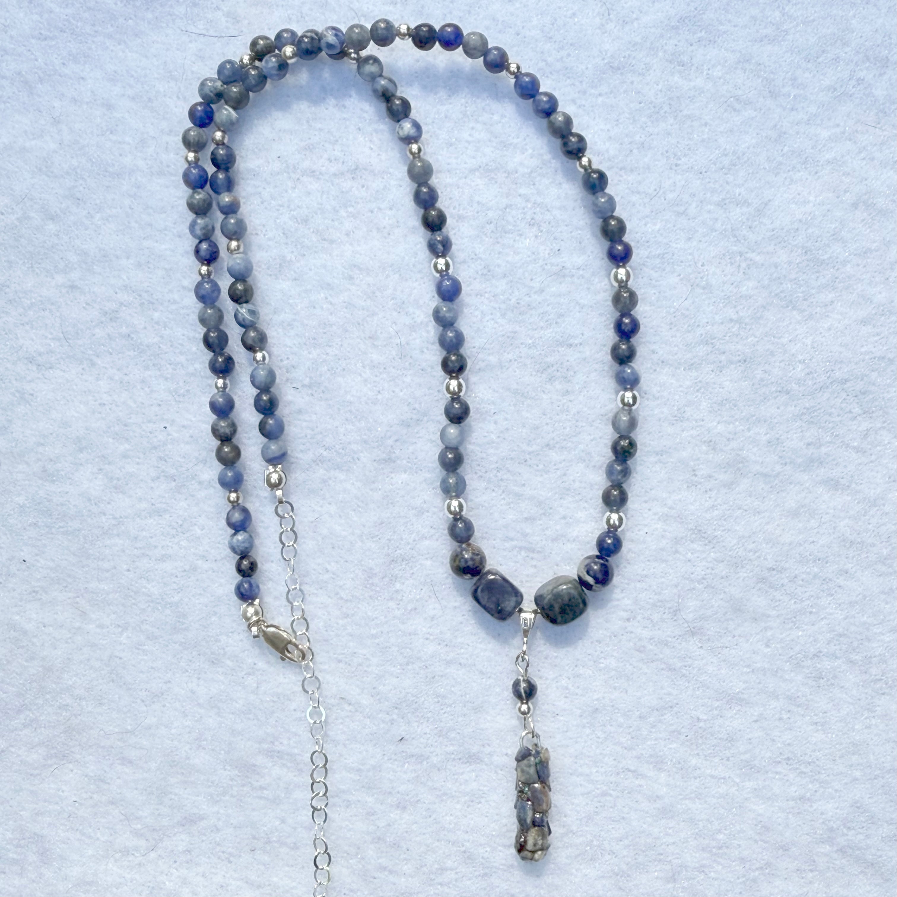 Sodalite caddisfly case necklace beaded