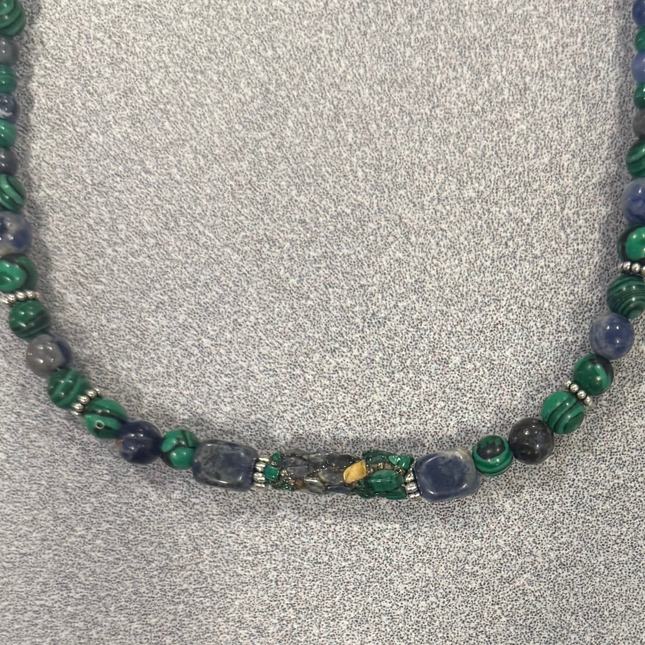 Sodalite/Malachite Caddisfly Case  Necklace