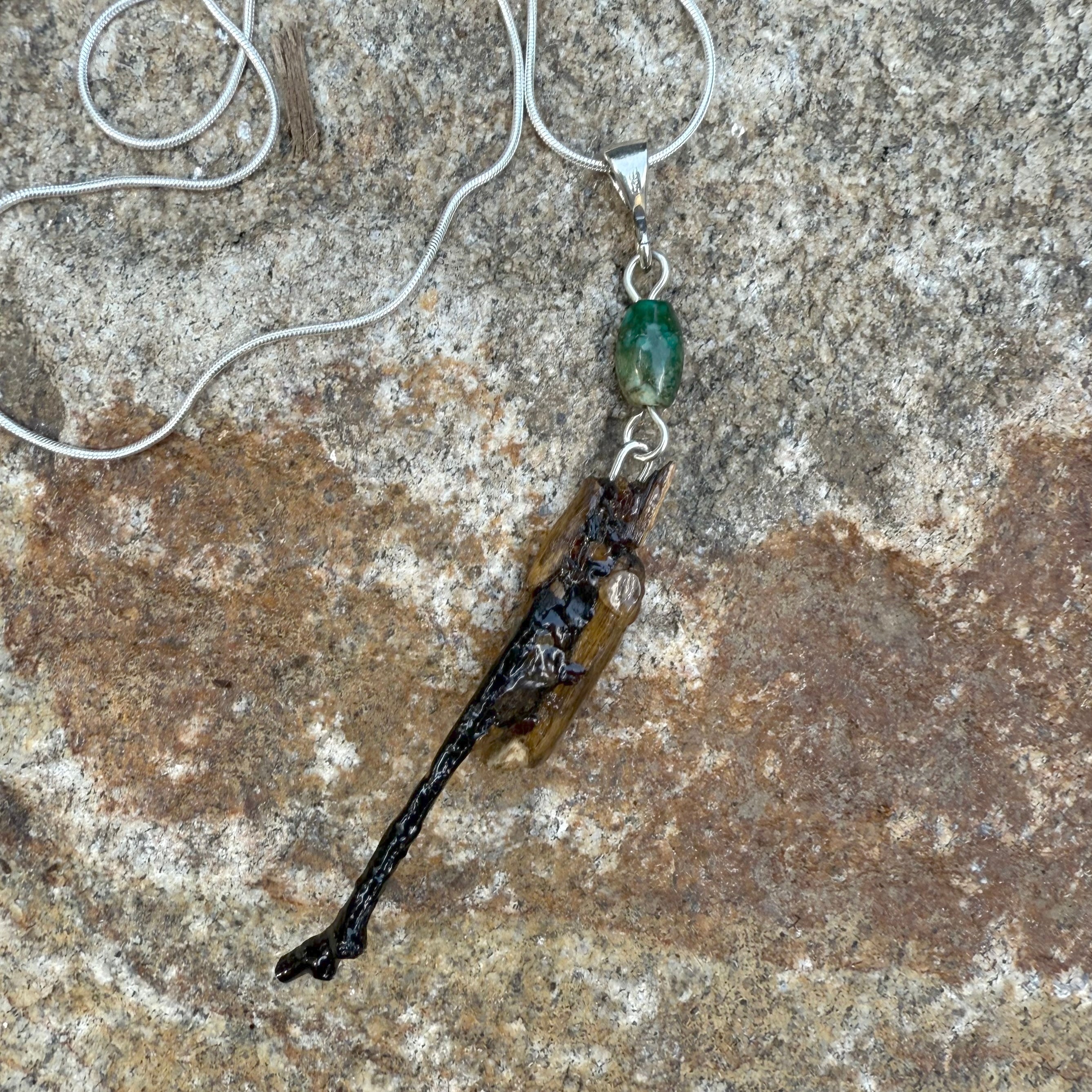 Natural Stick Caddisfly Pendant on Sterling Silver Chain
