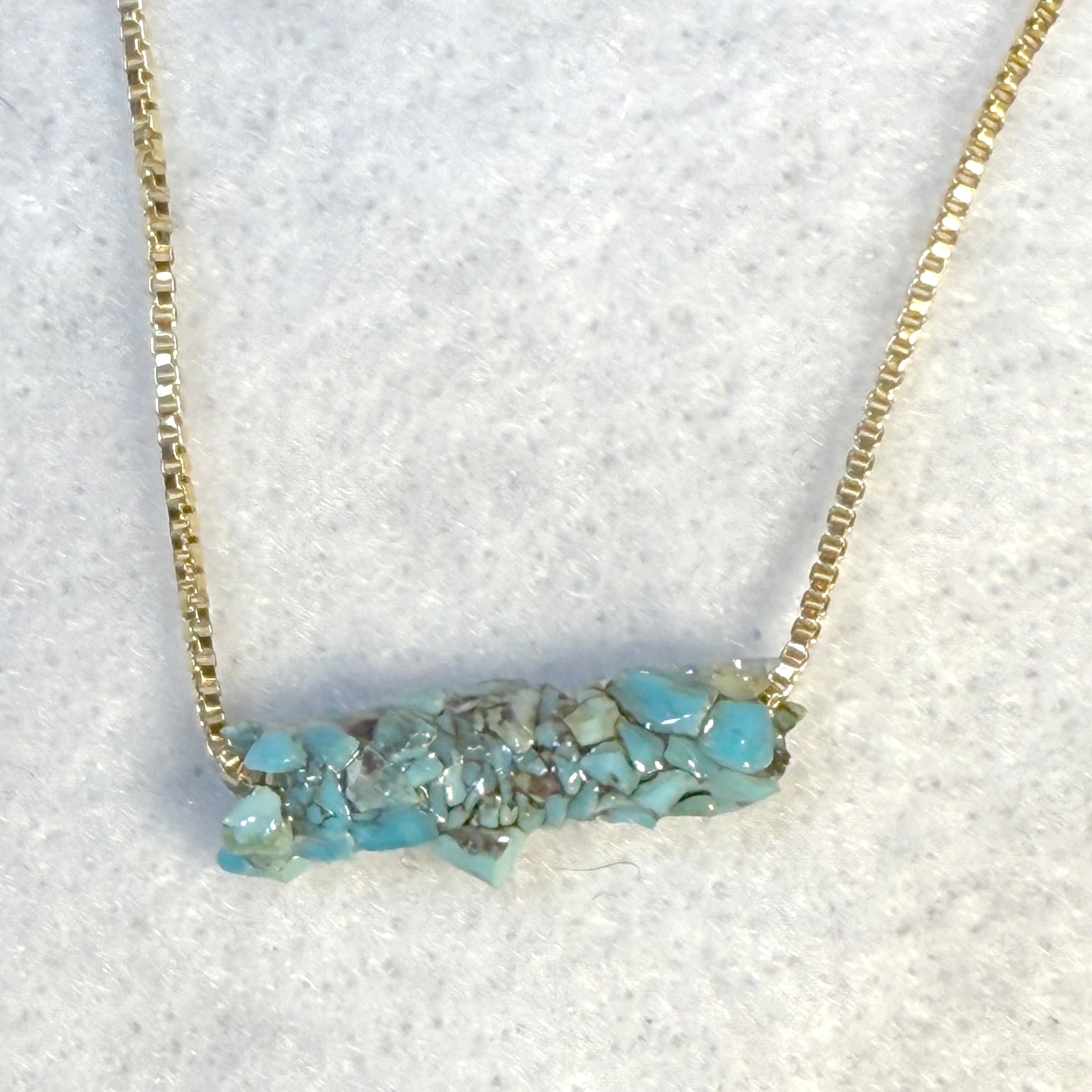 Turquoise Caddisfly case necklace on Gold Filled Chain